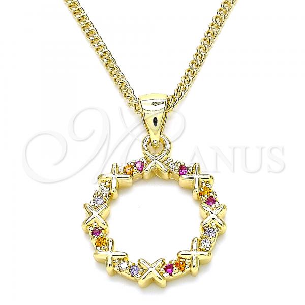 Oro Laminado Pendant Necklace, Gold Filled Style with Multicolor Micro Pave, Polished, Golden Finish, 04.156.0335.3.20