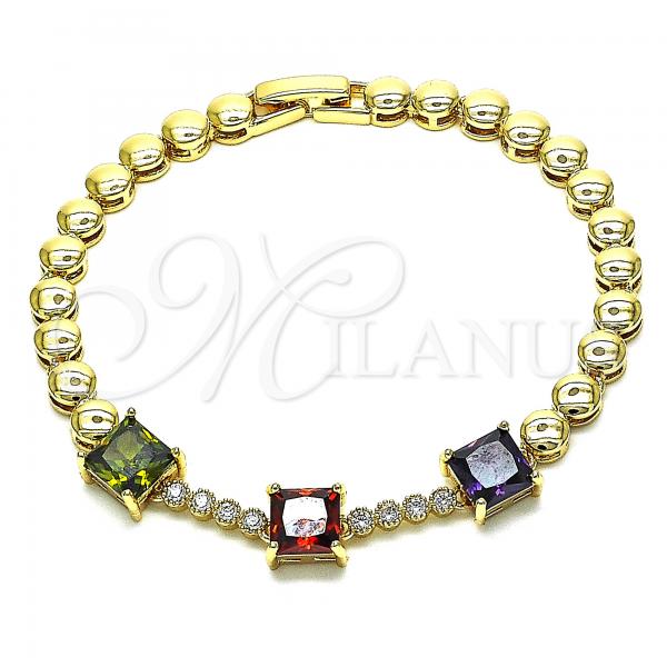 Oro Laminado Fancy Bracelet, Gold Filled Style with Multicolor Cubic Zirconia, Polished, Golden Finish, 03.283.0129.1.07