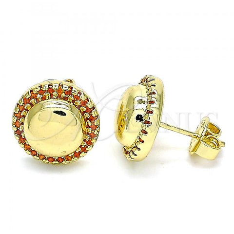 Oro Laminado Stud Earring, Gold Filled Style with Garnet Micro Pave, Polished, Golden Finish, 02.156.0327.1