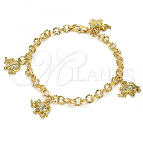 Oro Laminado Charm Bracelet, Gold Filled Style Elephant Design, Diamond Cutting Finish, Golden Finish, 03.63.1790.07