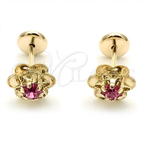 Oro Laminado Stud Earring, Gold Filled Style Flower Design, with Pink Cubic Zirconia, Polished, Golden Finish, 02.09.0201.1