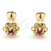 Oro Laminado Stud Earring, Gold Filled Style Flower Design, with Pink Cubic Zirconia, Polished, Golden Finish, 02.09.0201.1