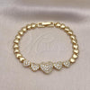 Oro Laminado Fancy Bracelet, Gold Filled Style Heart Design, with White Micro Pave, Polished, Golden Finish, 03.283.0370.07
