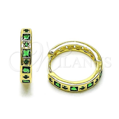 Oro Laminado Huggie Hoop, Gold Filled Style with Green Cubic Zirconia, Polished, Golden Finish, 02.213.0618.3.20