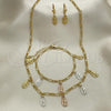 Oro Laminado Necklace, Bracelet and Earring, Gold Filled Style Guadalupe Design, Polished, Tricolor, 06.351.0002