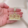 Oro Laminado Religious Pendant, Gold Filled Style with White Crystal, Polished, Golden Finish, 05.380.0146
