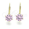 Oro Laminado Leverback Earring, Gold Filled Style with Rose Cubic Zirconia, Polished, Golden Finish, 5.128.081
