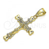 Oro Laminado Religious Pendant, Gold Filled Style Crucifix Design, with White Crystal, Polished, Golden Finish, 05.351.0024