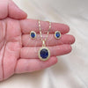 Oro Laminado Earring and Pendant Adult Set, Gold Filled Style Cluster Design, with Sapphire Blue Cubic Zirconia, Polished, Golden Finish, 10.196.0158