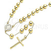 Oro Laminado Large Rosary, Gold Filled Style San Benito and Cross Design, Polished, Golden Finish, 09.253.0044.28