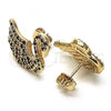Oro Laminado Stud Earring, Gold Filled Style Swan Design, with White and Garnet Micro Pave, Polished, Golden Finish, 02.26.0290.1