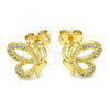 Oro Laminado Stud Earring, Gold Filled Style Butterfly Design, with White Cubic Zirconia, Polished, Golden Finish, 02.156.0387