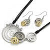 Oro Laminado Necklace and Earring, Gold Filled Style Spiral and Leaf Design, with White Crystal, Polished, Two Tone, 06.59.0109