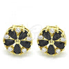 Oro Laminado Stud Earring, Gold Filled Style Flower Design, with Black and White Cubic Zirconia, Polished, Golden Finish, 02.210.0040.7