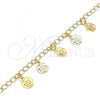 Oro Laminado Charm Anklet , Gold Filled Style Turtle Design, Polished, Golden Finish, 03.63.2203.10
