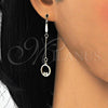 Sterling Silver Long Earring, Heart Design, with White Micro Pave, Polished, Golden Finish, 02.186.0162