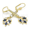Oro Laminado Long Earring, Gold Filled Style with Sapphire Blue and White Cubic Zirconia, Polished, Golden Finish, 02.210.0199.2