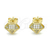 Oro Laminado Stud Earring, Gold Filled Style with White Micro Pave, Polished, Golden Finish, 02.342.0160