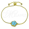 Oro Laminado Adjustable Bolo Bracelet, Gold Filled Style Flower and Box Design, with Turquoise Opal and White Cubic Zirconia, Polished, Golden Finish, 03.313.0041.4.11