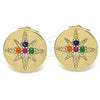 Oro Laminado Stud Earring, Gold Filled Style with Multicolor Micro Pave, Polished, Golden Finish, 02.210.0430.1