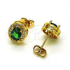 Oro Laminado Stud Earring, Gold Filled Style with Green Cubic Zirconia and White Micro Pave, Polished, Golden Finish, 02.342.0202