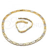 Oro Laminado Necklace and Bracelet, Gold Filled Style Diamond Cutting Finish, Tricolor, 06.102.0004
