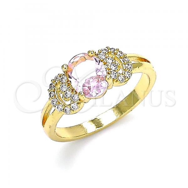 Oro Laminado Multi Stone Ring, Gold Filled Style with Pink and White Cubic Zirconia, Polished, Golden Finish, 01.284.0048.08