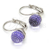 Rhodium Plated Leverback Earring, Disco Design, with Provence Lavander Swarovski Crystals, Polished, Rhodium Finish, 02.239.0010.3