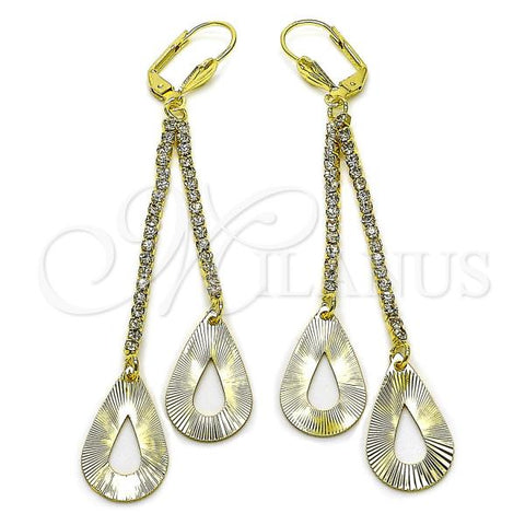 Oro Laminado Long Earring, Gold Filled Style Teardrop Design, with White Cubic Zirconia, Golden Finish, 5.099.003