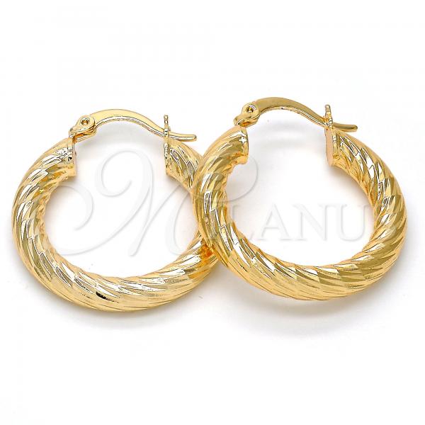 Oro Laminado Small Hoop, Gold Filled Style Hollow Design, Diamond Cutting Finish, Golden Finish, 5.139.011.25