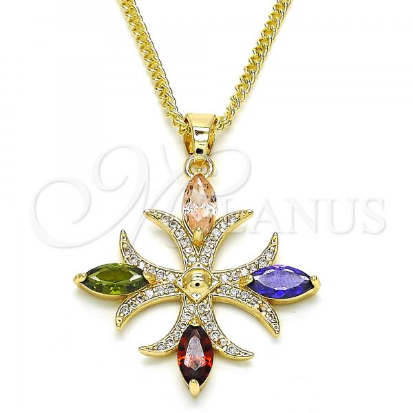 Oro Laminado Pendant Necklace, Gold Filled Style with Multicolor Cubic Zirconia, Polished, Golden Finish, 04.210.0028.18