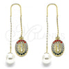 Oro Laminado Threader Earring, Gold Filled Style Guadalupe Design, with Multicolor Crystal, Polished, Golden Finish, 02.253.0008.1