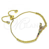 Oro Laminado Adjustable Bolo Bracelet, Gold Filled Style Eiffel Tower Design, with Multicolor Cubic Zirconia and Multicolor Micro Pave, Polished, Golden Finish, 03.362.0002.11
