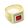 Oro Laminado Mens Ring, Gold Filled Style with Garnet Cubic Zirconia and White Micro Pave, Polished, Golden Finish, 01.266.0049.1.11