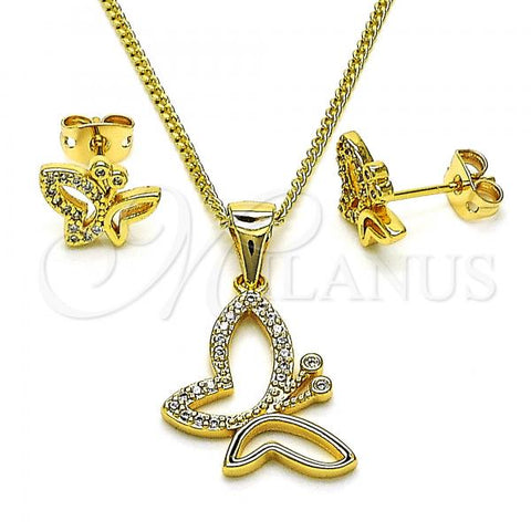 Oro Laminado Earring and Pendant Adult Set, Gold Filled Style Butterfly Design, with White Micro Pave, Polished, Golden Finish, 10.342.0117