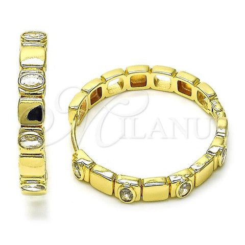 Oro Laminado Huggie Hoop, Gold Filled Style with White Cubic Zirconia, Polished, Golden Finish, 02.204.0023.35