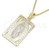 Oro Laminado Pendant Necklace, Gold Filled Style Guadalupe Design, Polished, Golden Finish, 04.106.0054.1.20