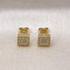 Oro Laminado Stud Earring, Gold Filled Style with White Micro Pave, Polished, Golden Finish, 02.260.0027