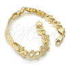 Oro Laminado ID Bracelet, Gold Filled Style Flower and Heart Design, Polished, Golden Finish, 03.63.1941.08