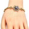 Oro Laminado Fancy Bracelet, Gold Filled Style Flower and Fish Design, with Multicolor Cubic Zirconia, Polished, Golden Finish, 03.210.0105.1.08