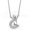 Sterling Silver Pendant Necklace, Moon Design, with White Cubic Zirconia, Polished, Rhodium Finish, 04.336.0019.16