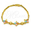 Gold Tone Fancy Bracelet, Flower Design, with Multicolor Cubic Zirconia, Polished, Golden Finish, 03.213.0024.07.GT