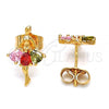 Oro Laminado Stud Earring, Gold Filled Style with Multicolor Cubic Zirconia, Polished, Golden Finish, 02.345.0003