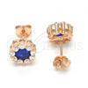 Sterling Silver Stud Earring, Flower Design, with Sapphire Blue and White Cubic Zirconia, Polished, Rose Gold Finish, 02.186.0021.3