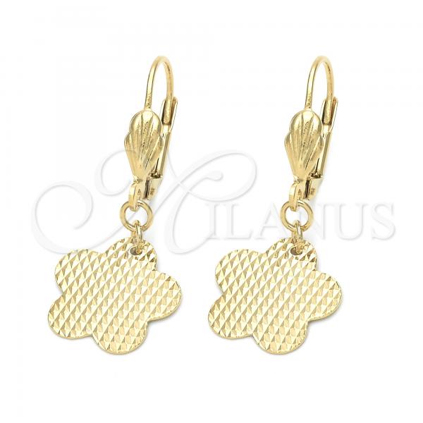 Oro Laminado Dangle Earring, Gold Filled Style Flower Design, Golden Finish, 5.016.004