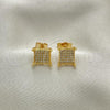 Oro Laminado Stud Earring, Gold Filled Style with White Micro Pave, Polished, Golden Finish, 02.344.0154