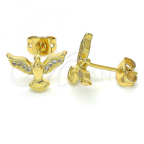 Oro Laminado Stud Earring, Gold Filled Style Eagle Design, with White Micro Pave, Polished, Golden Finish, 02.342.0058