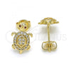 Oro Laminado Stud Earring, Gold Filled Style Turtle Design, with Garnet Cubic Zirconia and White Micro Pave, Polished, Golden Finish, 02.156.0293