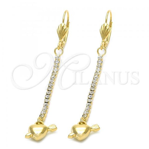 Oro Laminado Long Earring, Gold Filled Style Heart Design, with  Cubic Zirconia, Golden Finish, 5.111.001