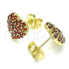 Oro Laminado Stud Earring, Gold Filled Style Heart Design, with Garnet Cubic Zirconia, Polished, Golden Finish, 02.283.0032.1